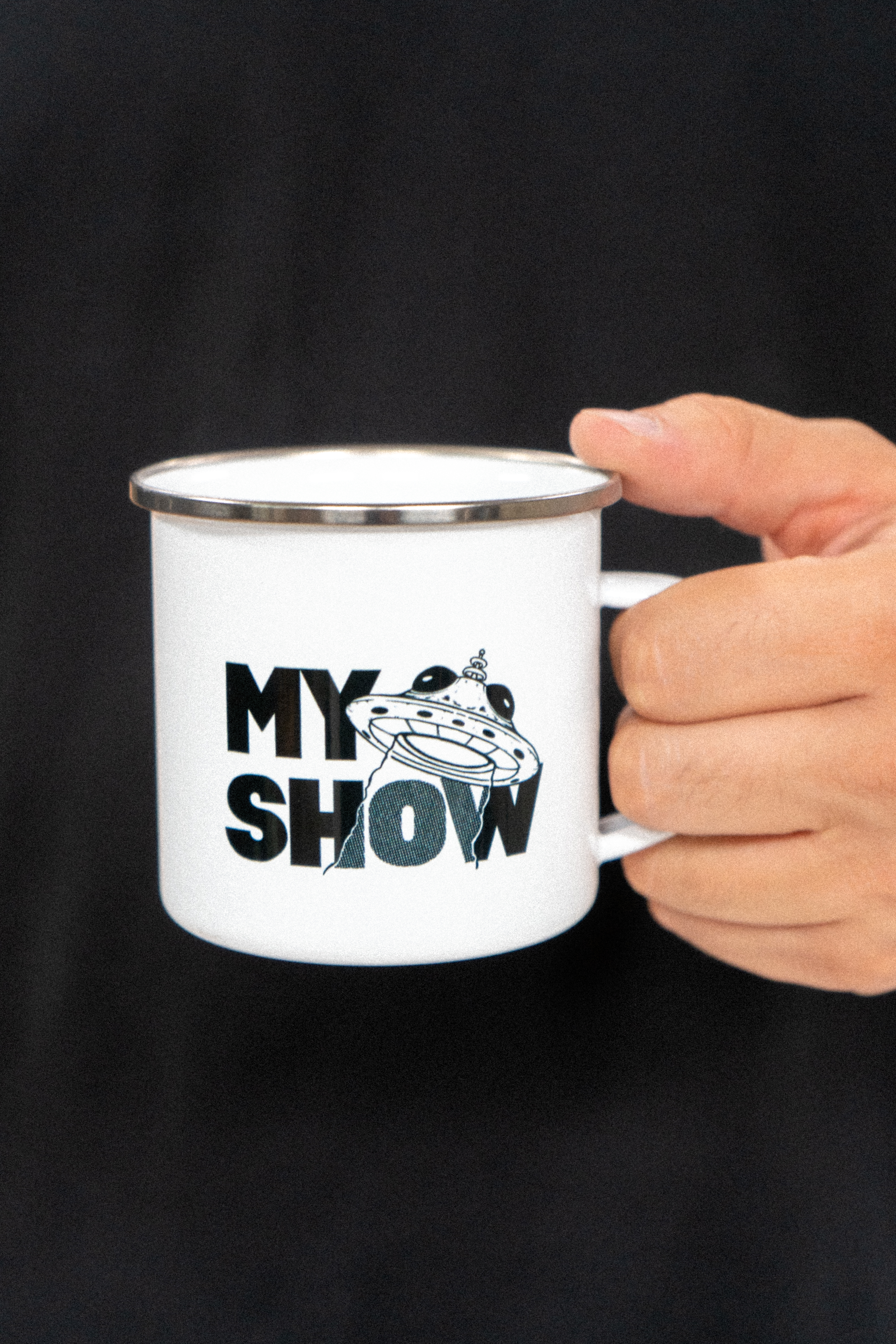 MYSHOW UFO Adventure I -  Emaille Tasse (Silber)