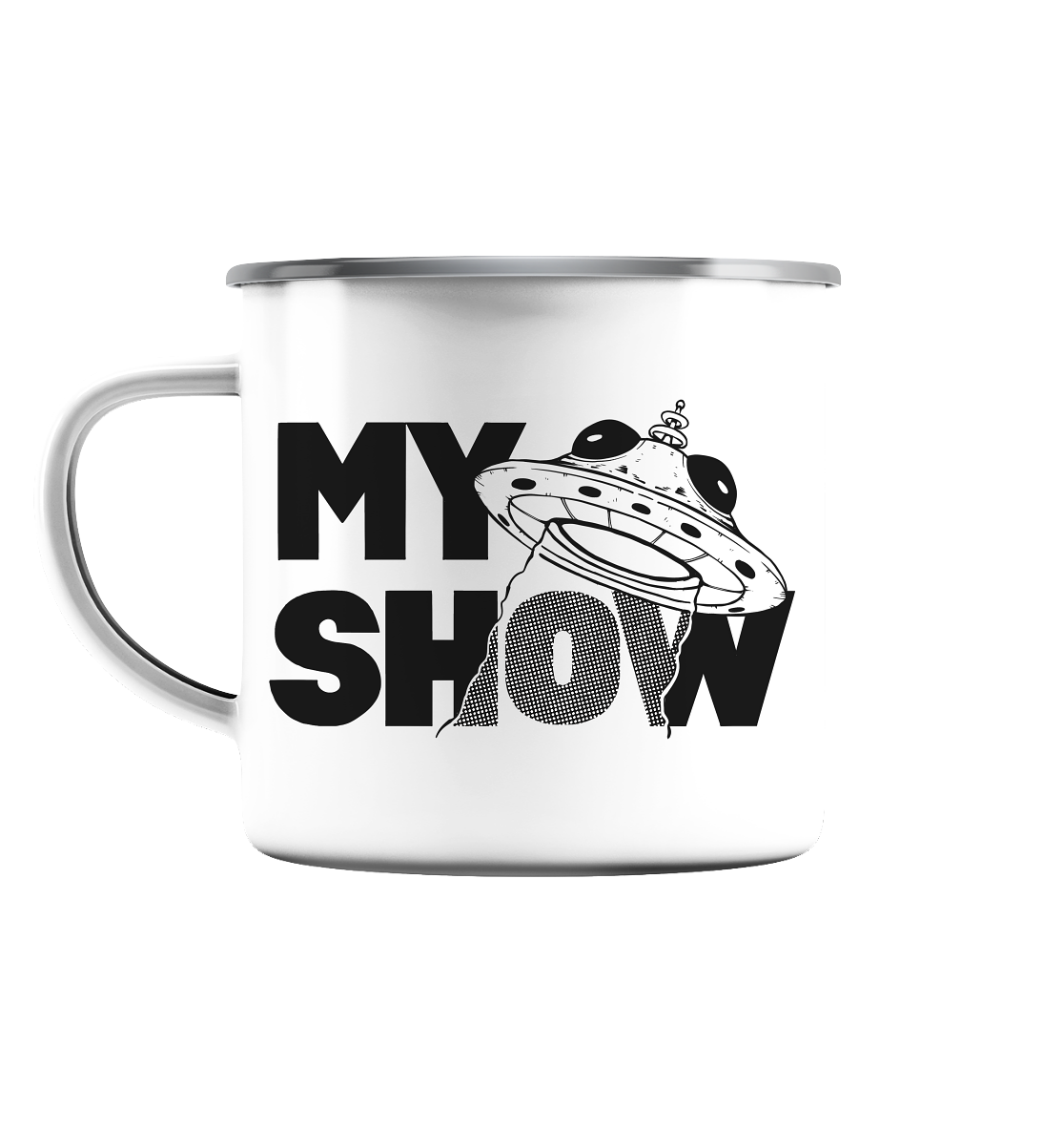 MYSHOW UFO Adventure I -  Emaille Tasse (Silber)