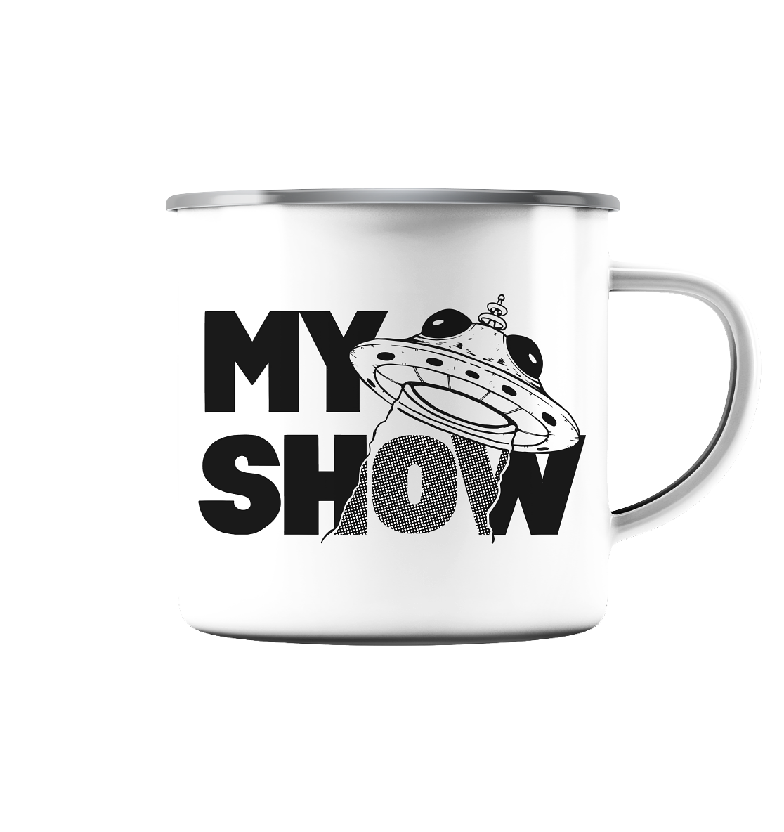 MYSHOW UFO Adventure I -  Emaille Tasse (Silber)
